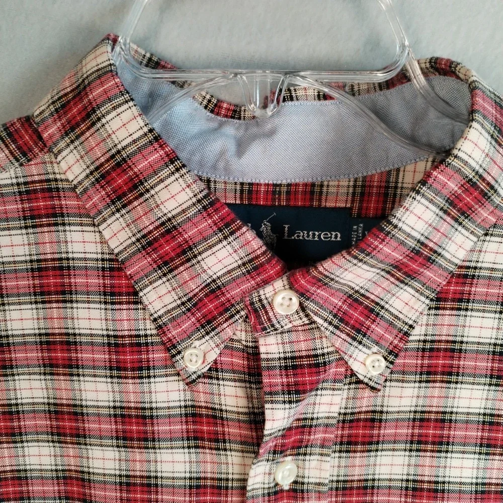 Polo Ralph‎ Lauren Shirt Mens XXL Classic Fit Plaid Red White Black Pony L/S